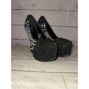 Jeru Black Sparkle Rhinestone Dress High Stiletto Platform Pumps Size 10